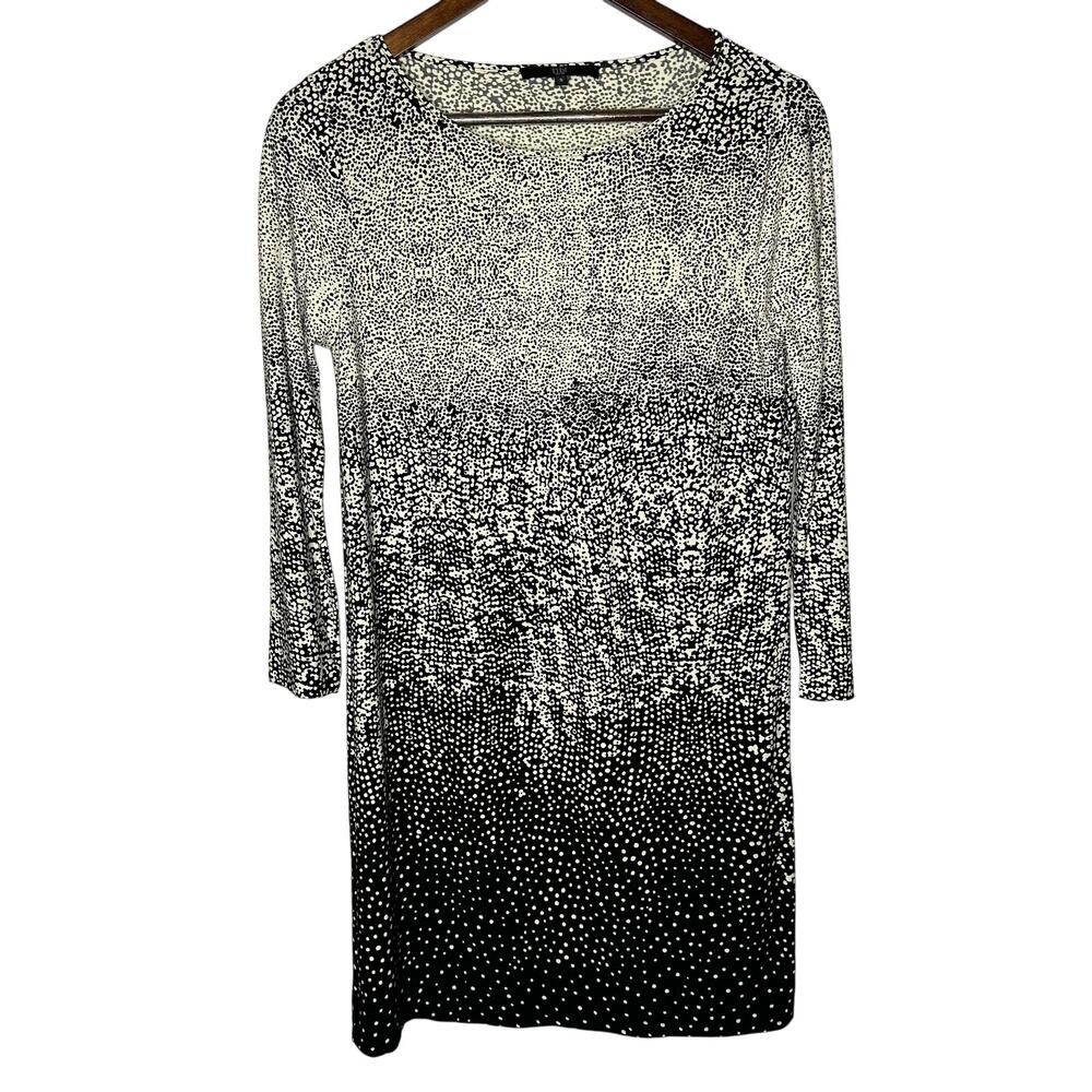 Tibi Ombre Splotched Polka Dot Shift Black White Small Semi‎ Formal 3/4 Sleeve